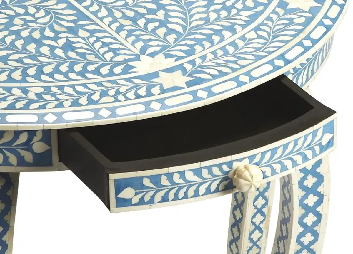 Layla Bone-Inlay Console, Blue/White