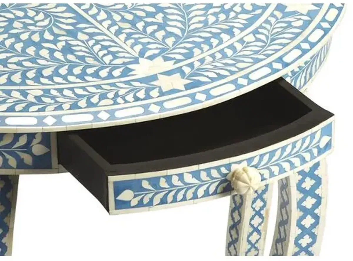 Layla Bone-Inlay Console - Blue/White