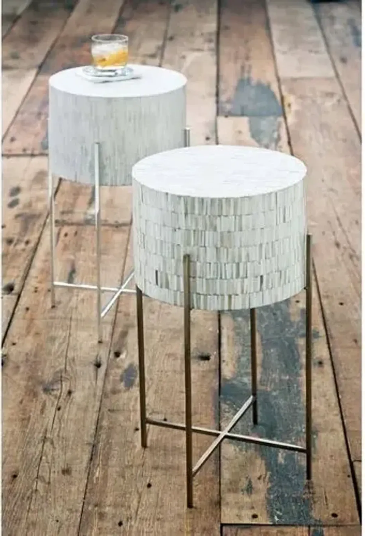 Drum Side Table - Polished Nickel - Regina Andrew - White