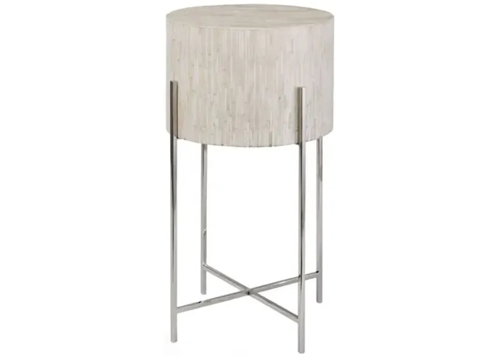 Drum Side Table - Polished Nickel - Regina Andrew - White