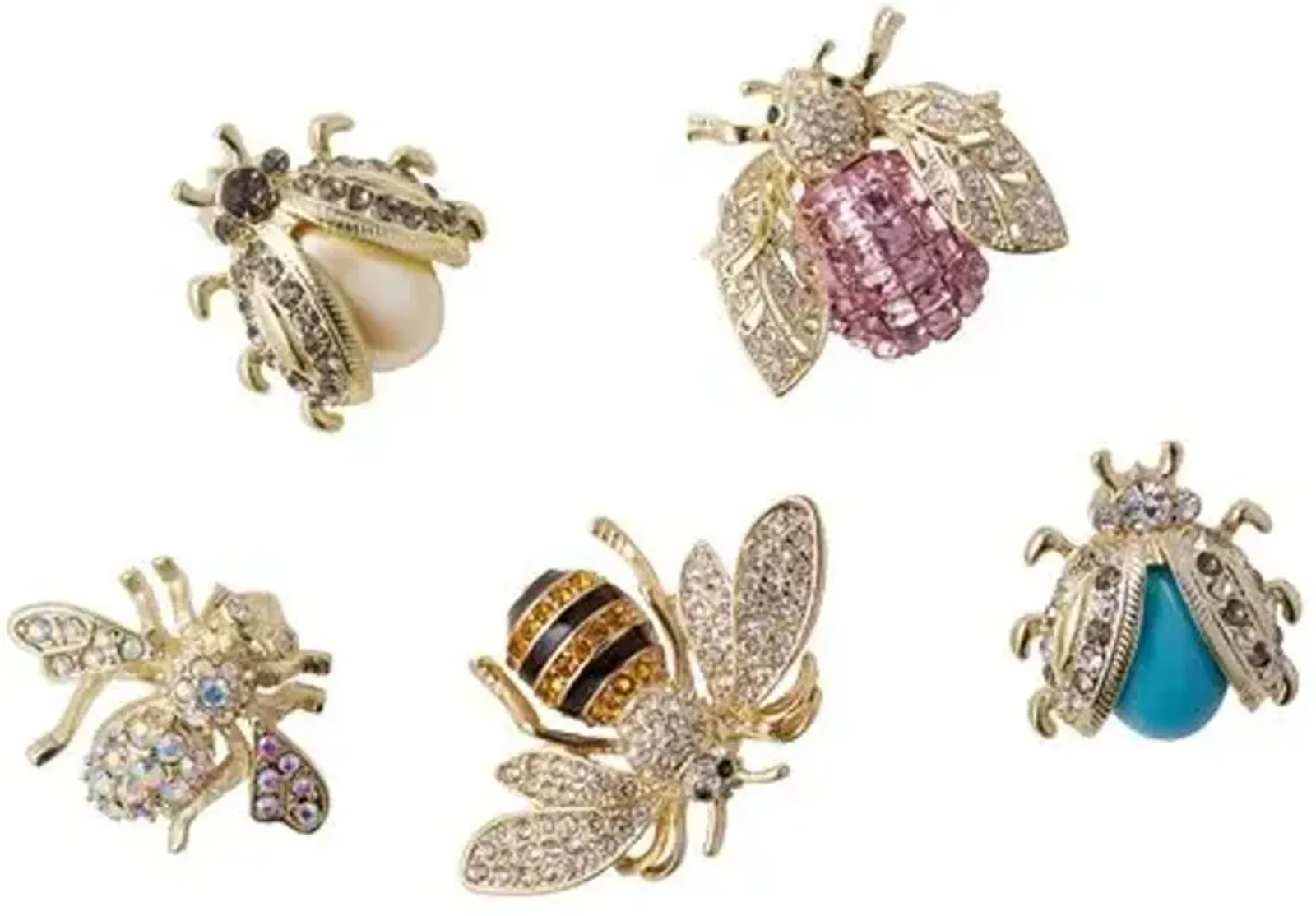 Asst. of 5 Mini-Bug Clip Ornaments - Pink - Joanna Buchanan - Gold