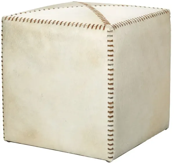 Small Hide Square Ottoman, White/Brown