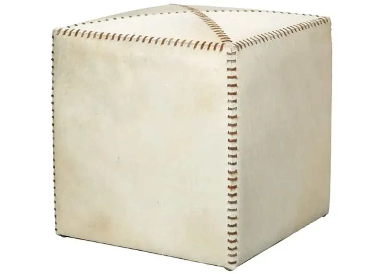 Small Hide Square Ottoman - White/Brown - Jamie Young Co. - Ivory