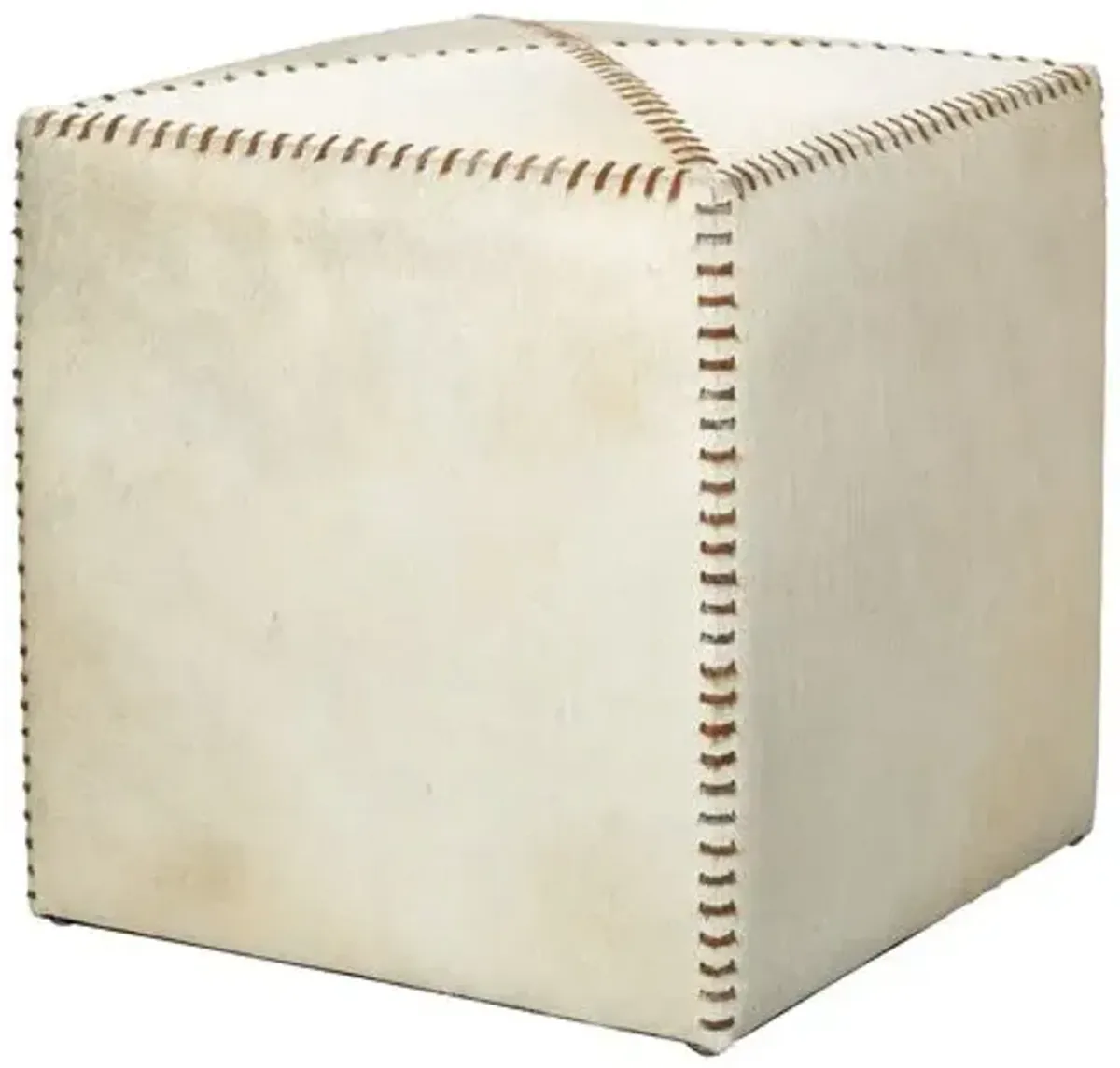 Small Hide Square Ottoman - White/Brown - Jamie Young Co. - Ivory