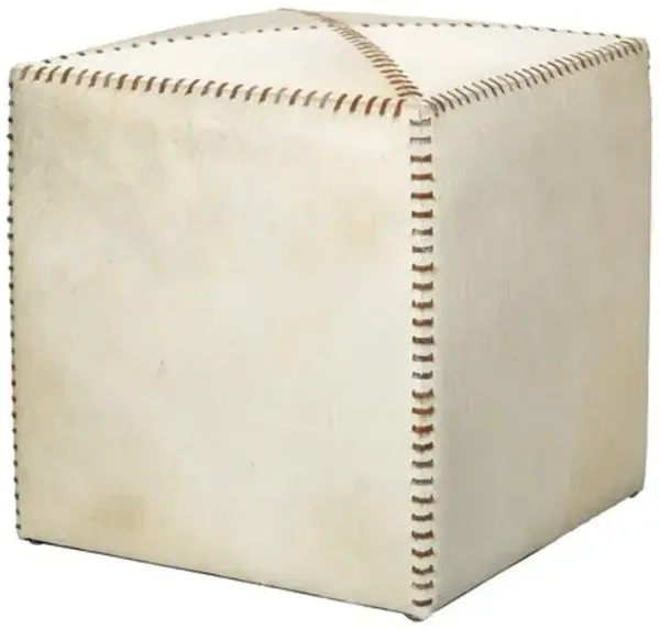Small Hide Square Ottoman - White/Brown - Jamie Young Co. - Ivory