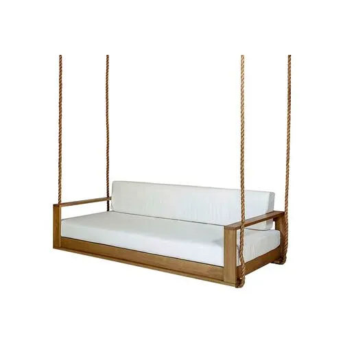 Percy Outdoor Porch Swing - White/Natural Sunbrella - Handcrafted