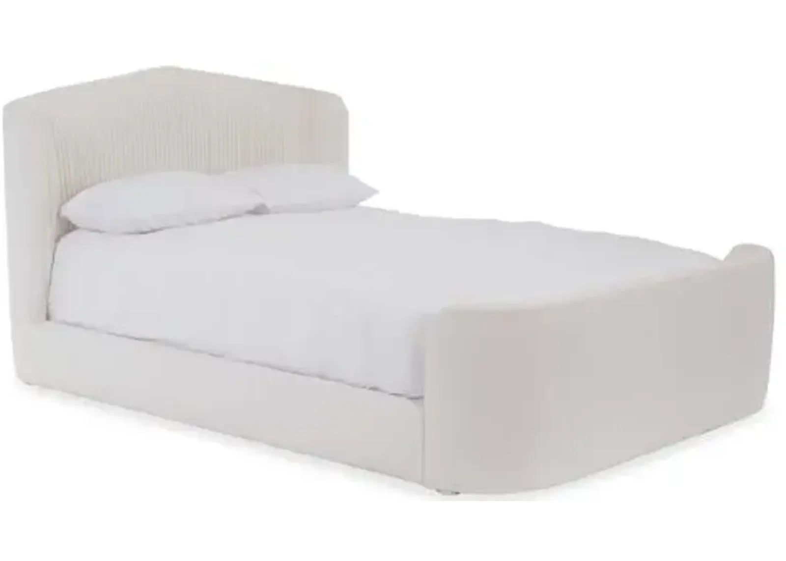 Clio Linen Panel Bed - White - Upholstered, Mattress, Box Spring Required