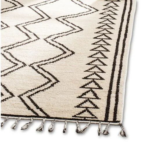 Mulvey Hand-Knotted Rug - Ivory/Black - Beige - Beige