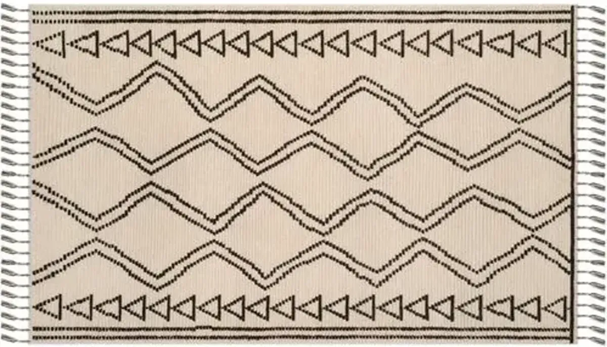 Mulvey Hand-Knotted Rug - Ivory/Black - Beige - Beige