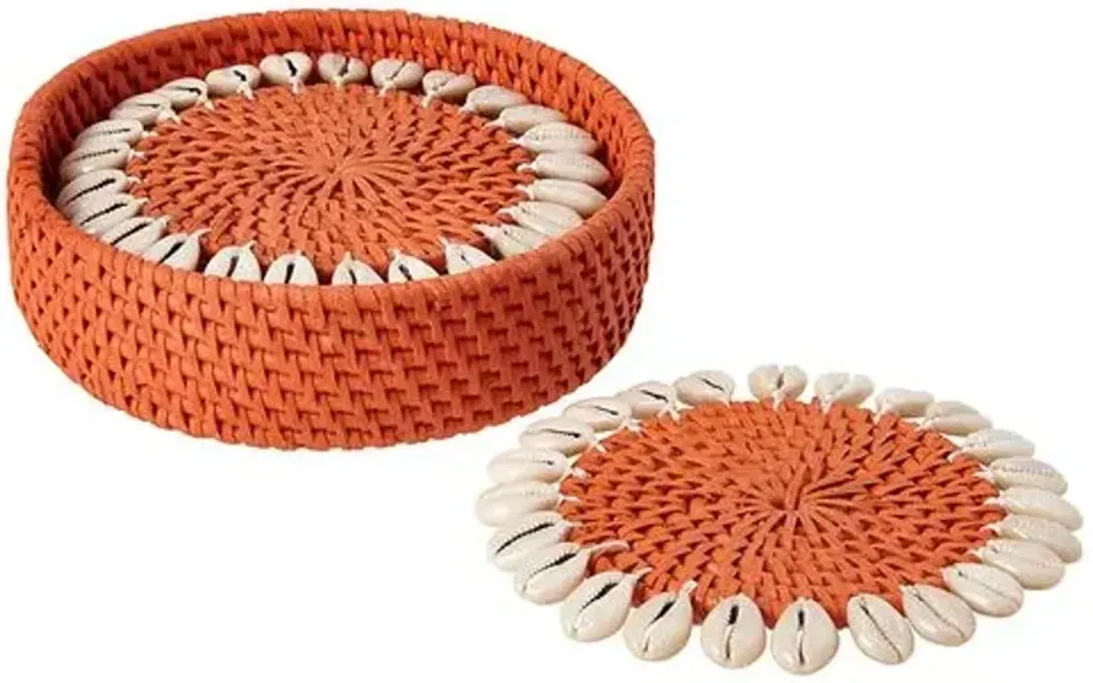 Set of 4 Shelby Coasters - Orange/Ivory - Mode Living