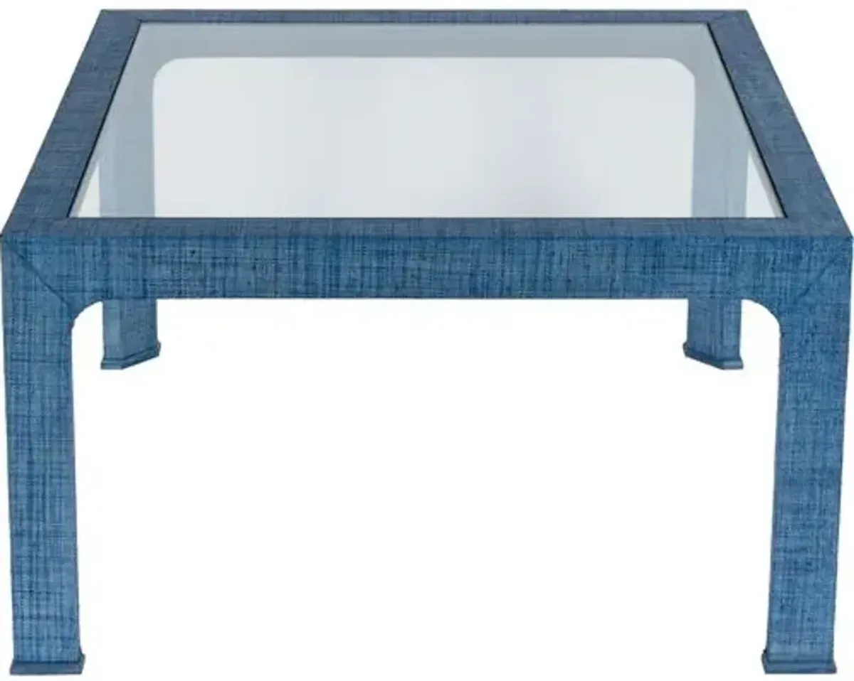 Kos Raffia Glass Coffee Table - Blue