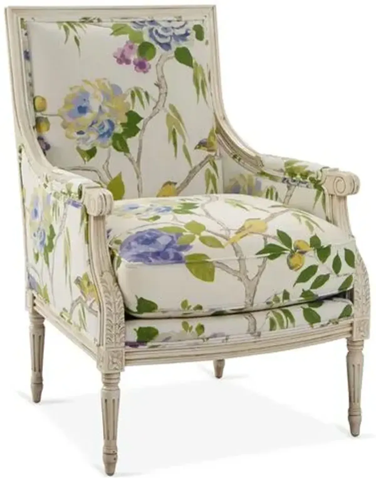 James Accent Chair - Lemon/Bird Floral - Ivory, Comfortable, Durable