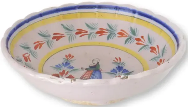 Antique French Quimper Serving Bowl - Rose Victoria - Yellow