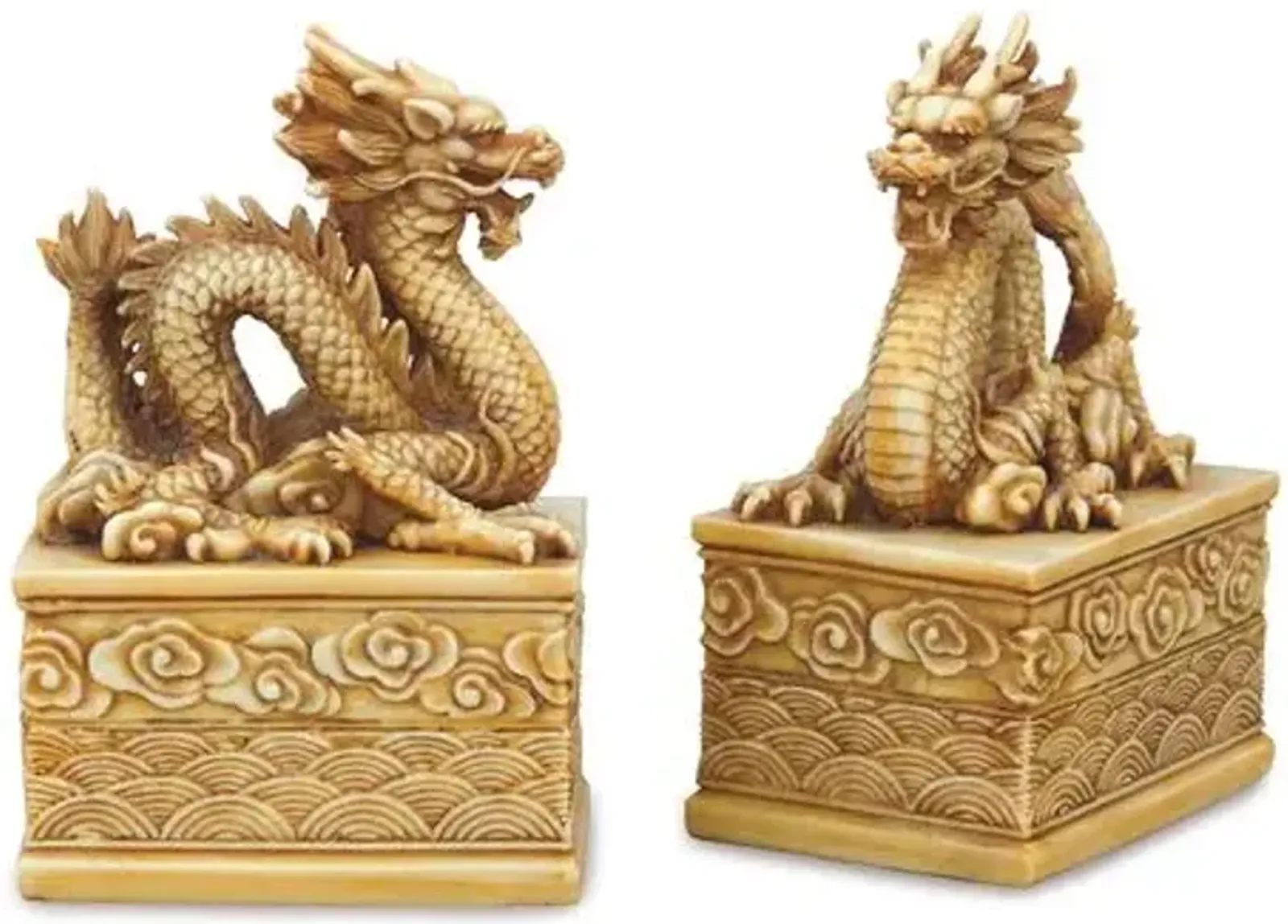 Set of 2 Dragon Bookends - Antiqued Ivory - Port 68 - Beige