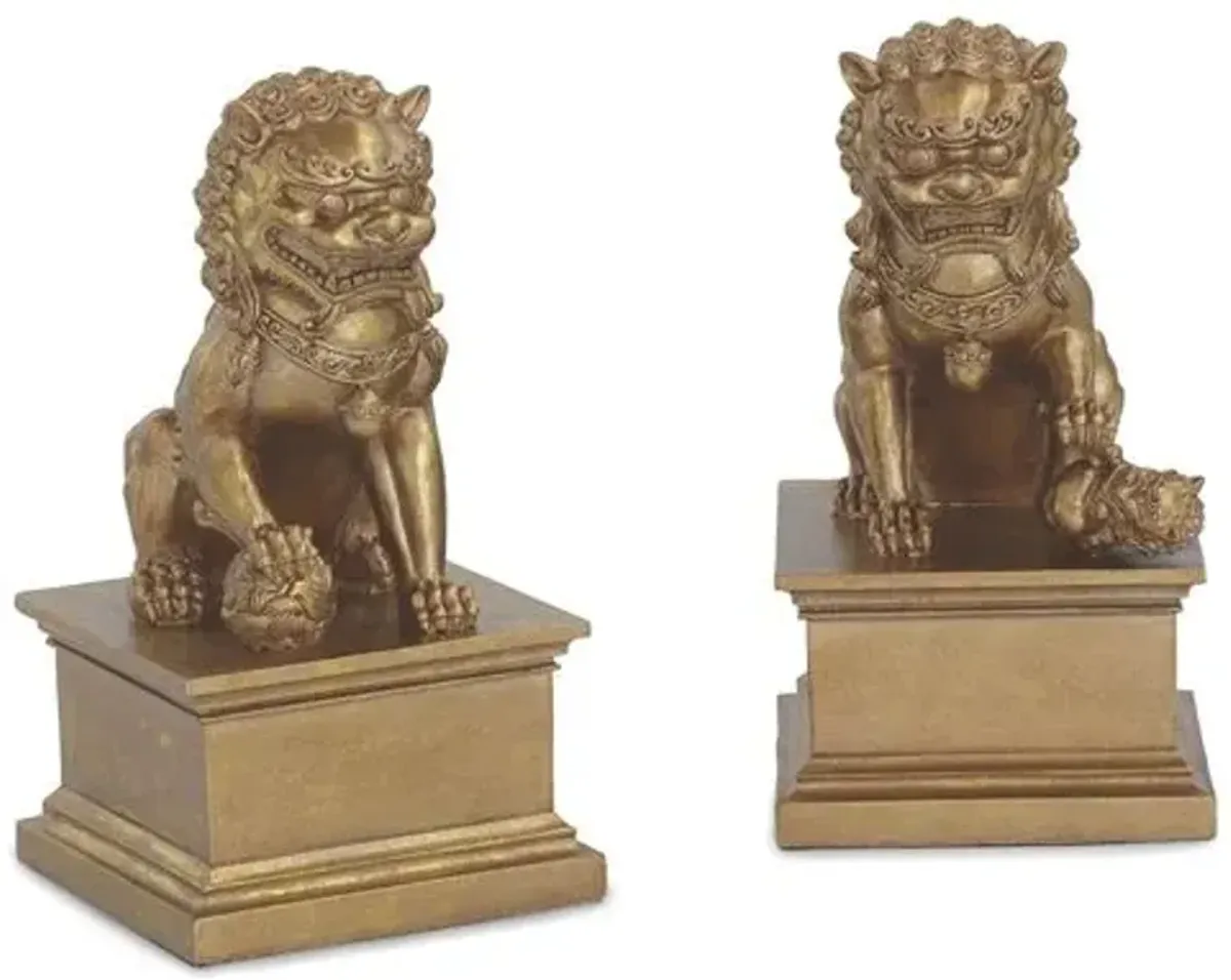 Set of 2 Foo Dog Bookends - Gold - Port 68