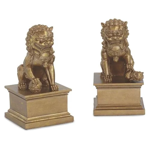 Set of 2 Foo Dog Bookends - Gold - Port 68