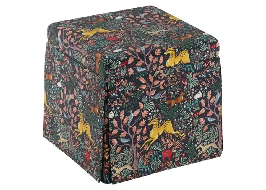 Anne Skirted Storage Ottoman - Frolic - Handcrafted - Blue