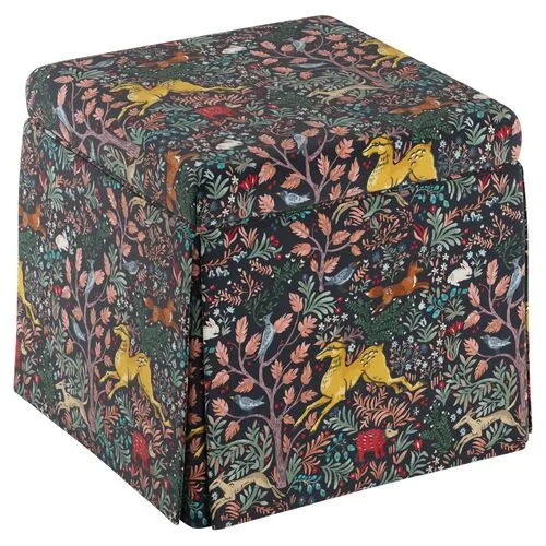 Anne Skirted Storage Ottoman - Frolic - Handcrafted - Blue