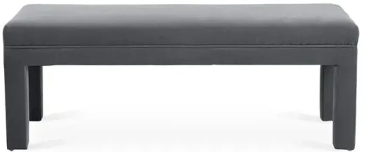 Brittany Upholstered Bench - Velvet - Kim Salmela - Handcrafted - Gray