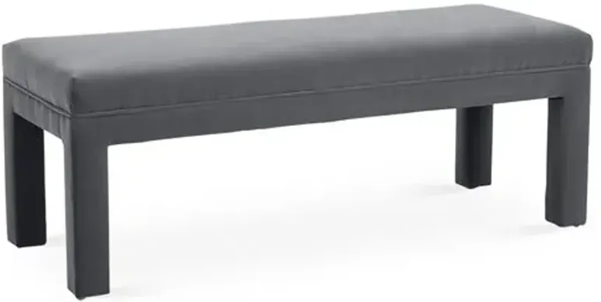 Brittany Upholstered Bench - Velvet - Kim Salmela - Handcrafted - Gray