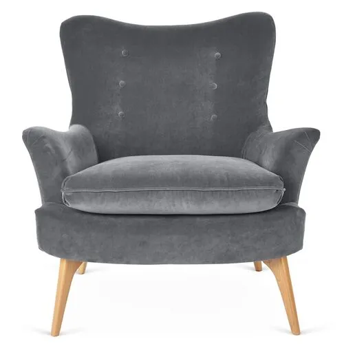 Sonja Accent Chair - Velvet - Kim Salmela - Handcrafted - Gray, Comfortable, Durable