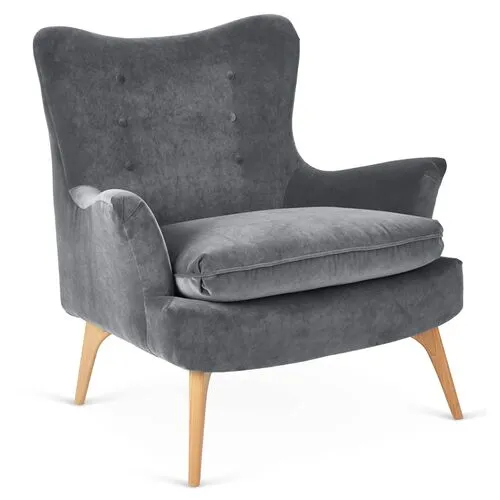 Sonja Accent Chair - Velvet - Kim Salmela - Handcrafted - Gray, Comfortable, Durable