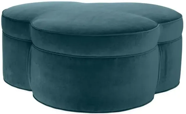 Portsmouth Upholstered Ottoman - Teal Velvet - Blue