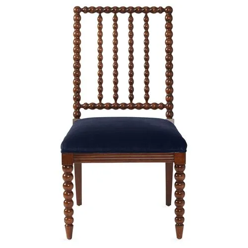 Barton Spindle Side Chair - Navy Velvet - Blue