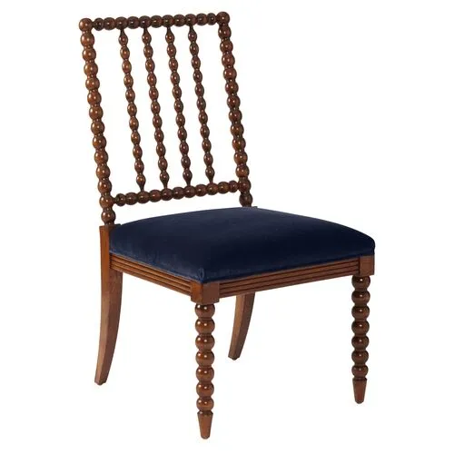 Barton Spindle Side Chair - Navy Velvet - Blue