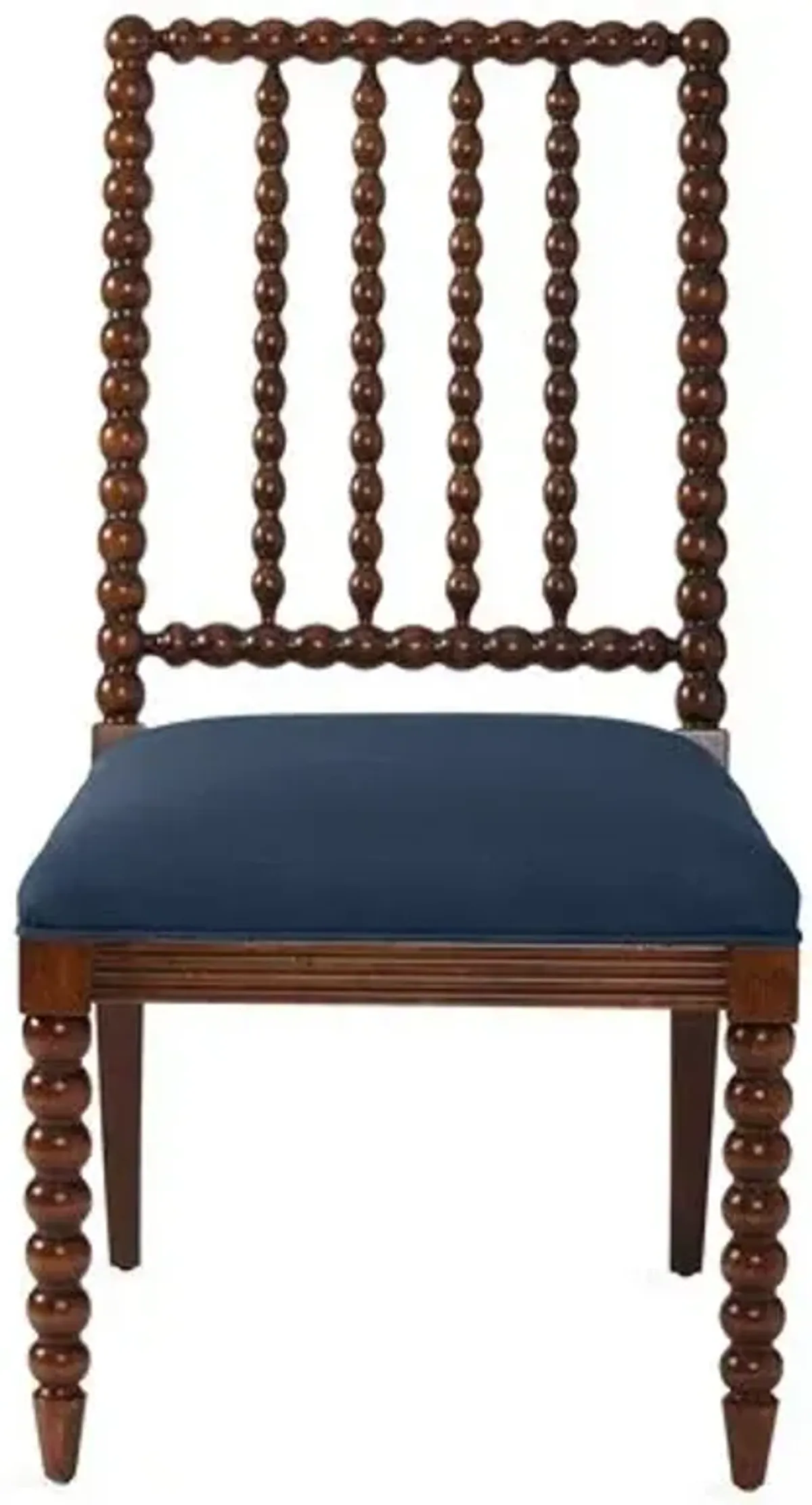 Barton Spindle Side Chair - Chestnut/Navy Linen - Blue