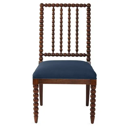 Barton Spindle Side Chair - Chestnut/Navy Linen - Blue