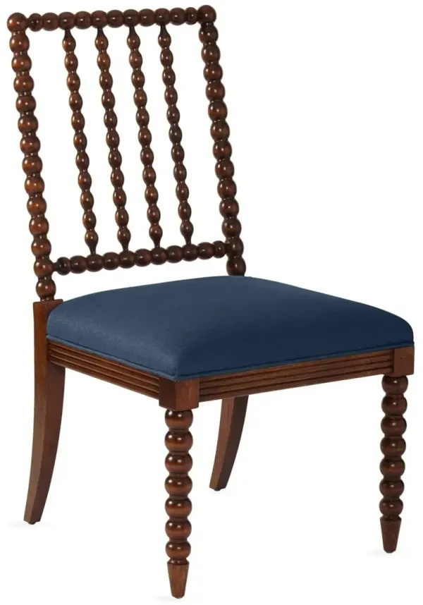 Barton Spindle Side Chair, Chestnut/Navy Linen