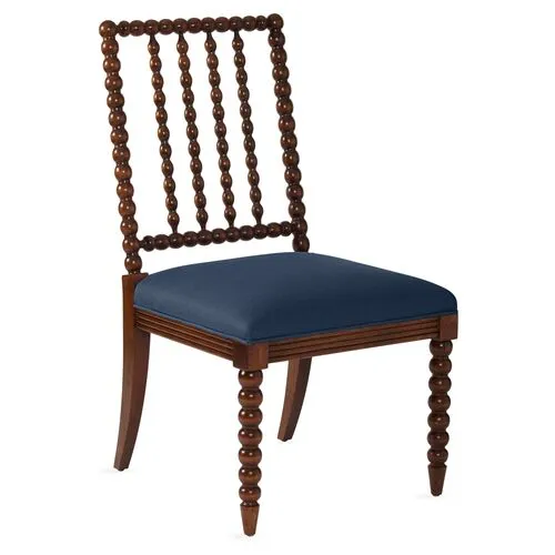 Barton Spindle Side Chair - Chestnut/Navy Linen - Blue