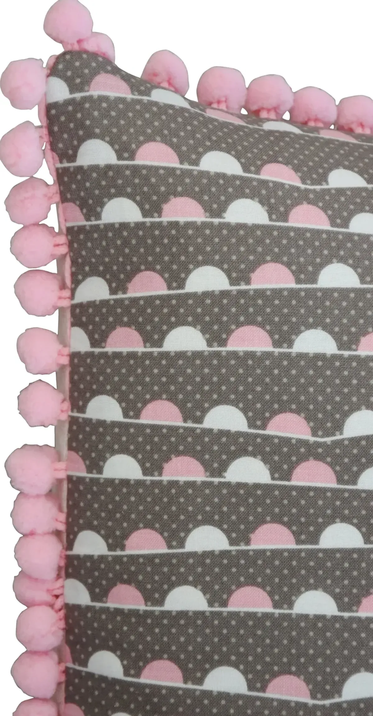 Pink & White Pillow with Pom-Pom Trim