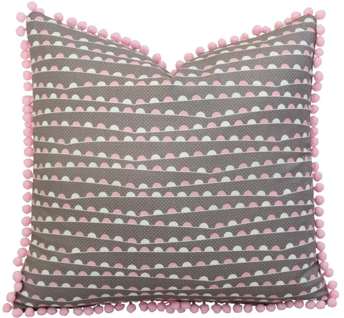 Pink & White Pillow with Pom-Pom Trim