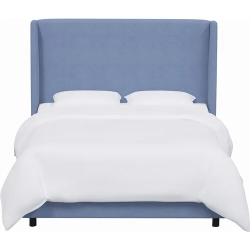 Kelly Wingback Bed - Handcrafted - Blue