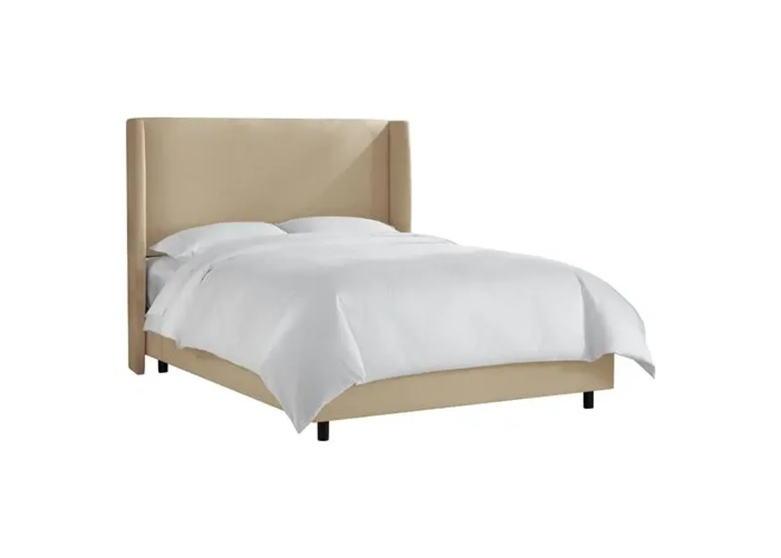 Kelly Wingback Bed - Handcrafted - Beige