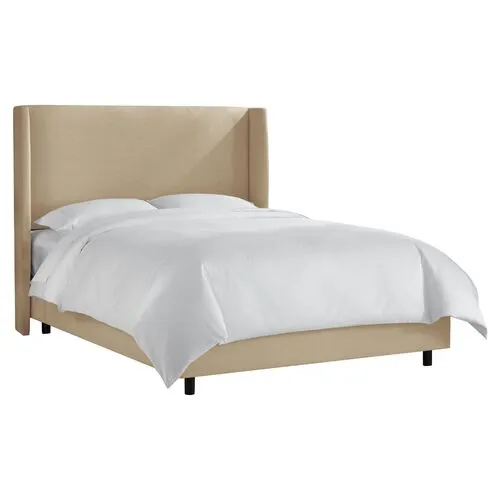 Kelly Wingback Bed - Handcrafted - Beige