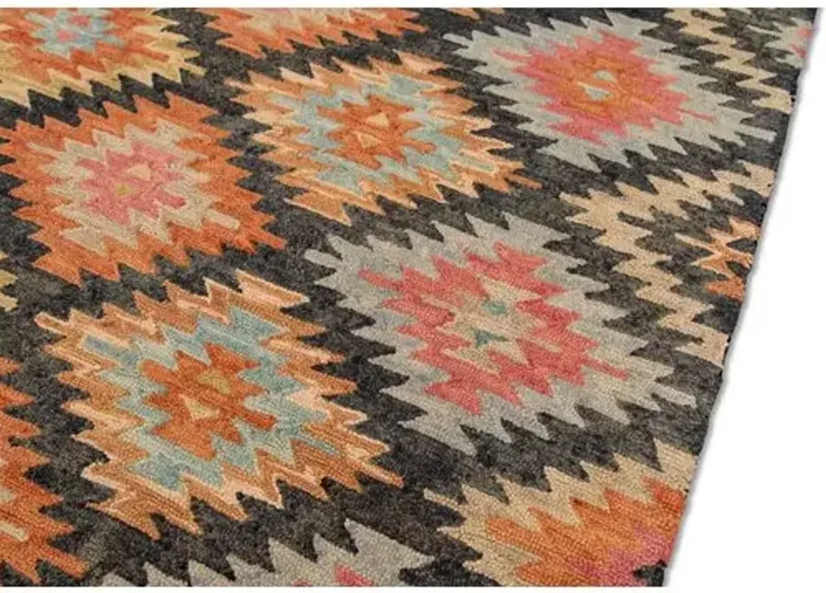 Claret Hand-Hooked Rug - Black - Orange - Orange