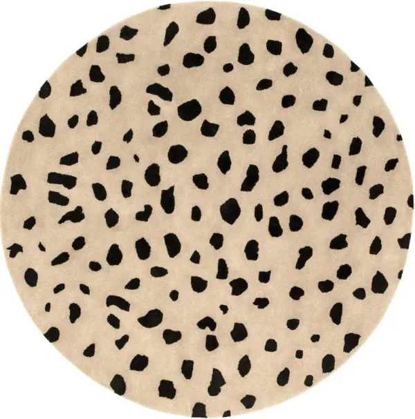 6' Lizzy Round Kids' Rug - Beige/Black - Beige