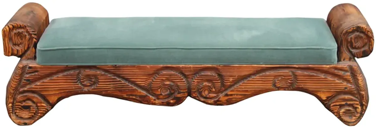 1940s Carved Wood Bench - Something Vintage - Brown