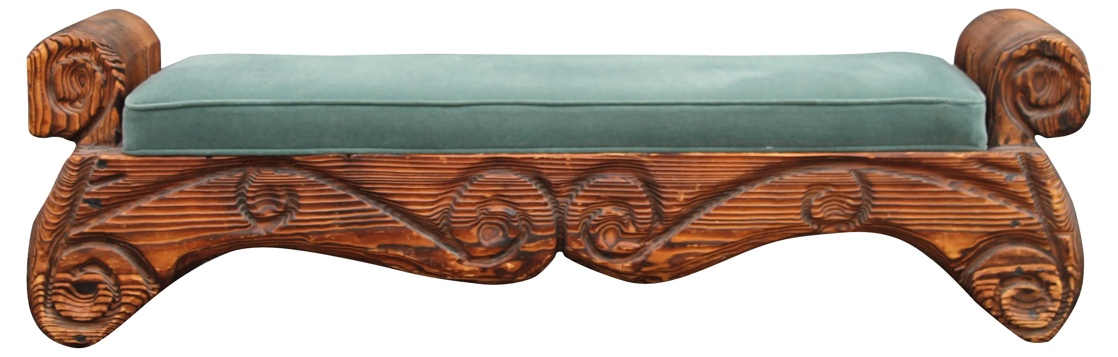 1940s Carved Wood Bench - Something Vintage - Brown