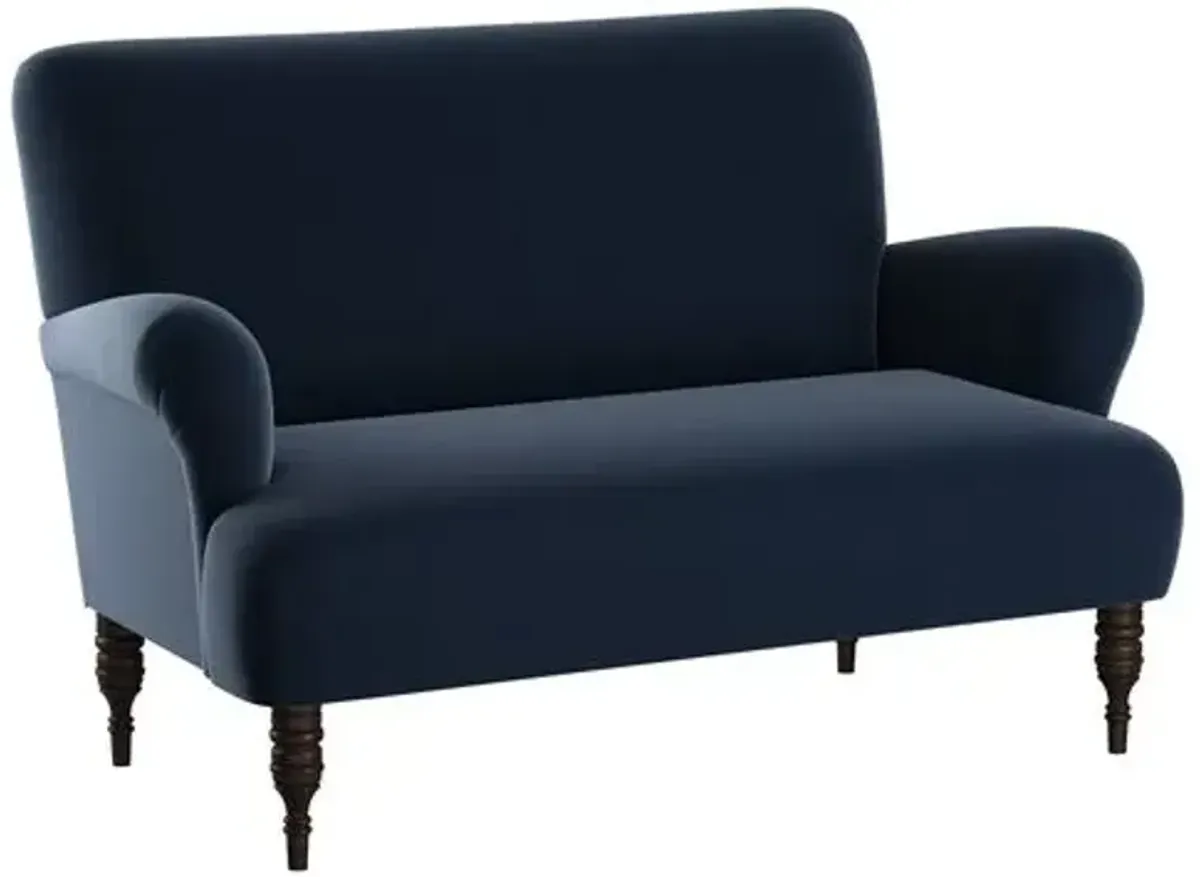 Nicolette Velvet Settee - Handcrafted - Blue