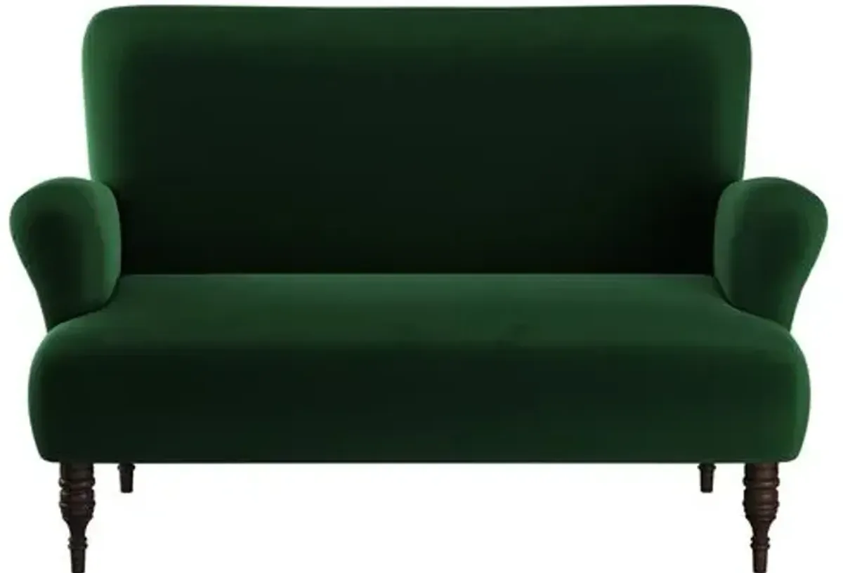 Nicolette Velvet Settee - Handcrafted - Green