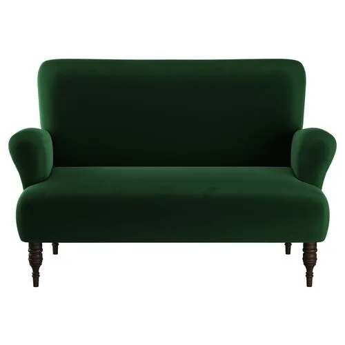 Nicolette Velvet Settee - Handcrafted - Green