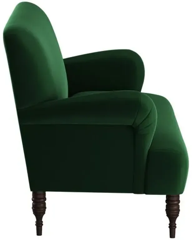 Nicolette Velvet Settee - Handcrafted - Green