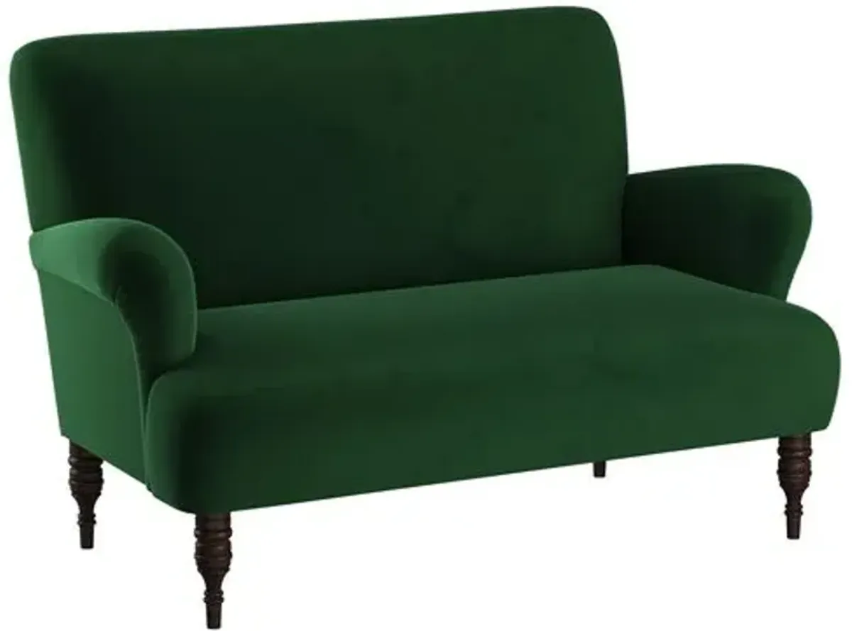 Nicolette Velvet Settee - Handcrafted - Green