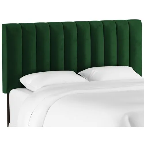 Delmar Velvet Channeled Headboard - Handcrafted - Green