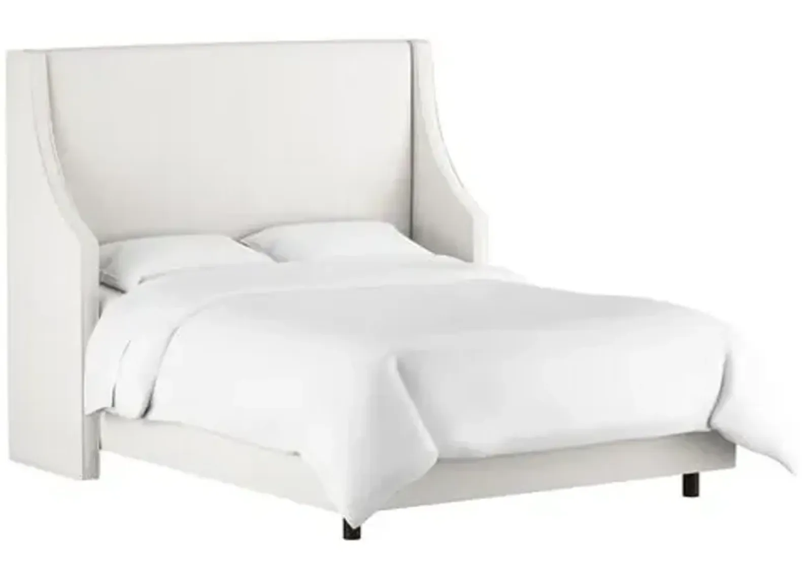 Davis Velvet Wingback Bed - Handcrafted - White, Mattress, Box Spring Required, Comfortable, Durable