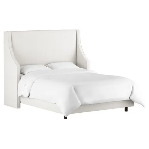 Davis Velvet Wingback Bed - Handcrafted - White, Mattress, Box Spring Required, Comfortable, Durable